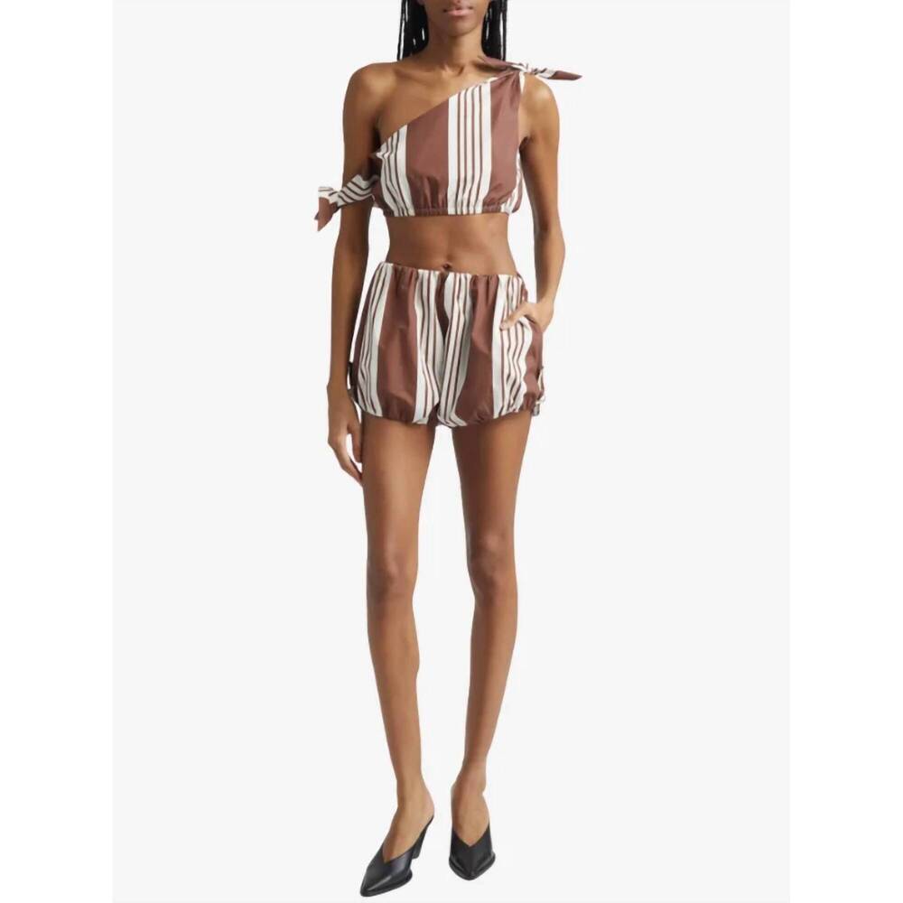 NEW POSSE rosie off-the-shoulder top in chocolate stripe